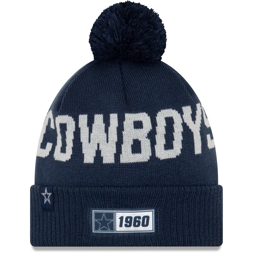 Men's Dallas Cowboys New Era Navy 2019 NFL Sideline Road Official Sport Knit Hat - Picture 3 of 3